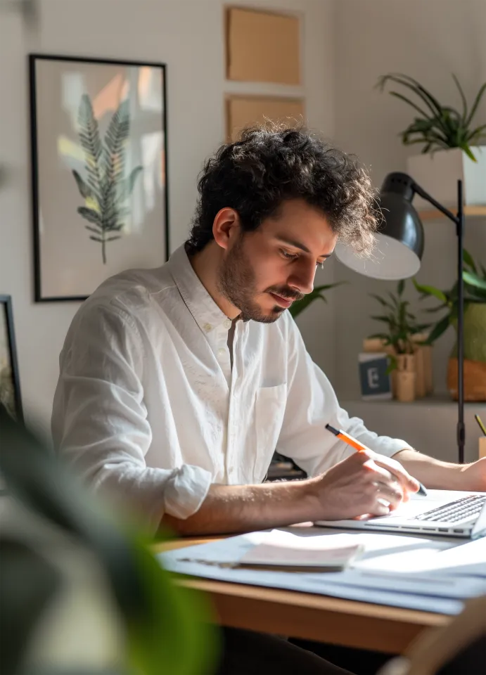 Profissional português focado trabalhando